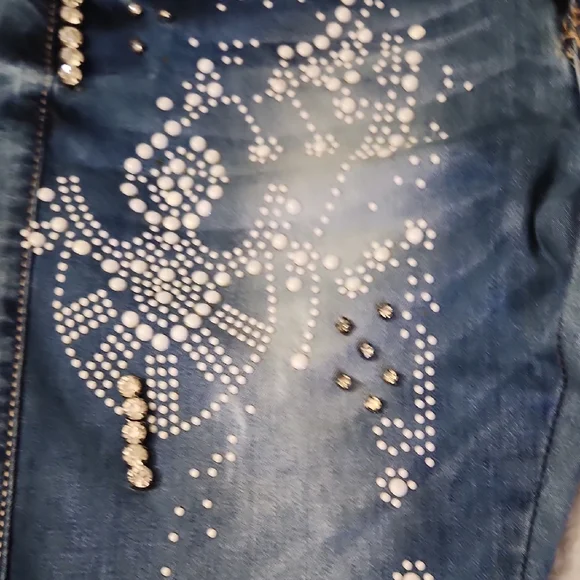 Blue Embellished Women's Jeans - Picture 5 of 11